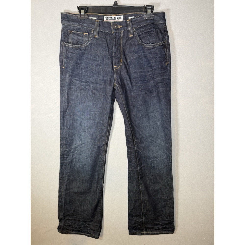 VTG ECKO UNLTD Jeans Mens 30x32 Blue Y2K THE RHINO Boot Cut Urban Hip Hop Denim
